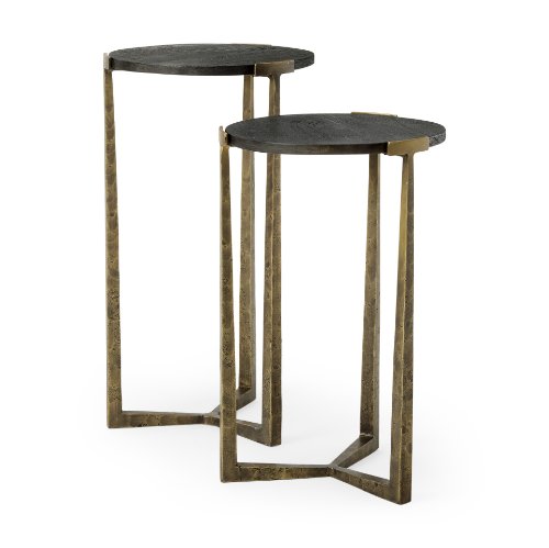 Picture of 69728 - Atticus Black Wood and Antiqued Gold Metal Nesting Accent Tables (Set of 2)