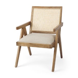 Picture of 69933 - Donna Light Brown Wood Cane-Back w/ Beige Upholstered Seat Accent Chair