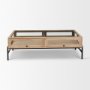 69748 - Arelius 49.5"L Rectangular Light Brown Wood w/ Black Metal Base Display Coffee Table