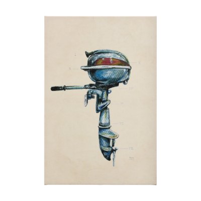 102348-L - Vintage Motor I by Mercana Studio a Hand Embellished Textured Canvas