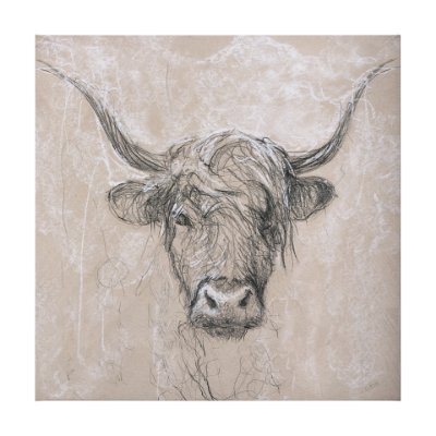 102357-L - Sketch of animal VIII (Highland bull) by Mercana Studio a Hand Embellished Textured Canvas
