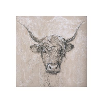 102357-S - Sketch of animal VIII (Highland bull) by Mercana Studio a Hand Embellished Textured Canvas