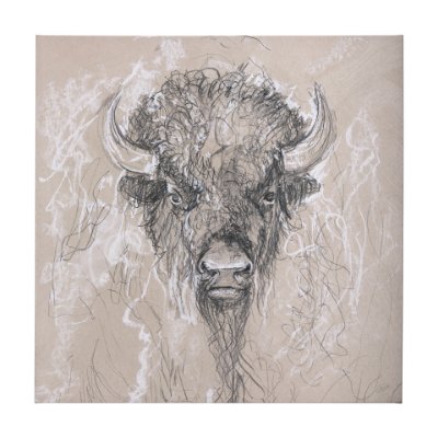 102358-L - Sketch of animal IX (Bison) by Mercana Studio a Hand Embellished Textured Canvas