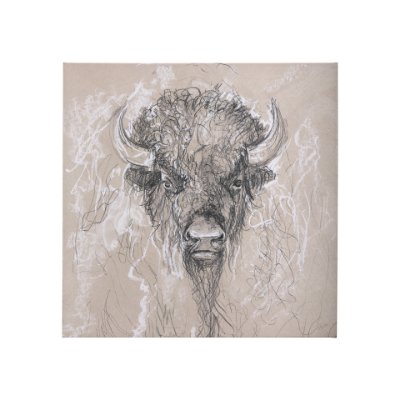 102358-S - Sketch of animal IX (Bison) by Mercana Studio a Hand Embellished Textured Canvas