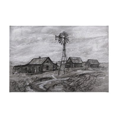 102359-L - Farm view sketch I by Mercana Studio a Hand Embellished Textured Canvas