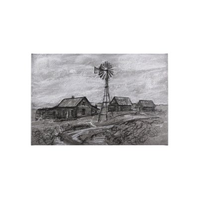 102359-S - Farm view sketch I by Mercana Studio a Hand Embellished Textured Canvas