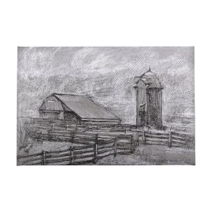 Farm view sketch II by Mercana Studio a Hand Embellished Textured Canvas