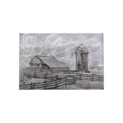 102360-S - Farm view sketch II by Mercana Studio a Hand Embellished Textured Canvas