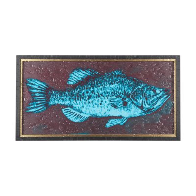 14442 - Largemouth Bass Turquoise by Mercana Studio a Hand Embellished Textured Framed Art Print