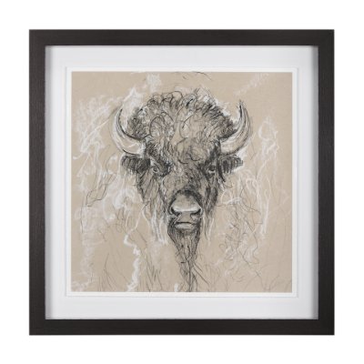 14487 - Sketch of Animal IX (Bison) by Mercana Studio Hand Embellished Framed Art Print Matted under Glass