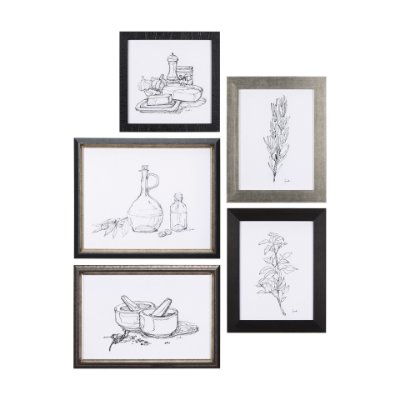 14489 - Herb Sketch I ,II by Mercana Studio a Hand Embellished Textured Framed Art Print