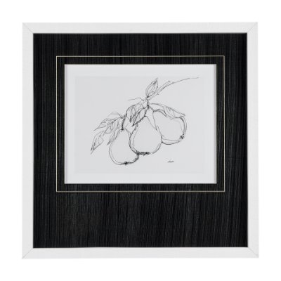 14491 - Fruit Sketch Pear by Mercana Studio a Hand Embellished Textured Framed Art Print Matted under Glass