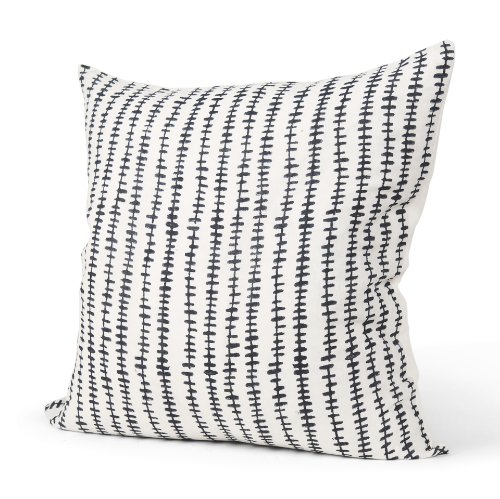 70321 - Jenna 22x22 Cream w/ Black Print Linen Square Decorative Pillow Cover