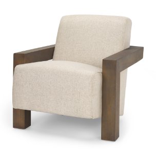 Sovereign Oatmeal Fabric Upholstered w/ Solid Wood Frame Accent Chair 
