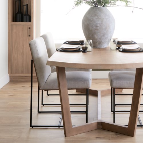 69971 - Stamford Beige Upholstered Seat w/ Wood Back, Black Metal Frame Dining Chair