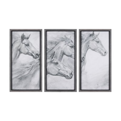 15025 - Running Horses (set of 3) by Mercana Studio a Hand Embellished Textured Framed Art Print
