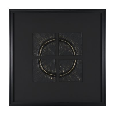 15113 - Equal Quadrants Black by Studio M a handmade Original Framed 3D Textured Artwork under Glass