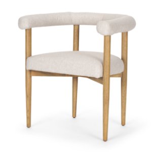 Arden Curved Back Dining Side Chair | Cream Twill w/ Brown Wood