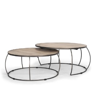Clapp Round Light Brown W/ White Wash Wood and Silver Metal Nesting Coffee Tables (Set of 2)