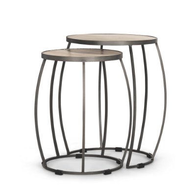 70595 - Clapp Round Light Brown W/ White Wash Wood and Silver Metal Nesting Accent Tables (Set of 2)