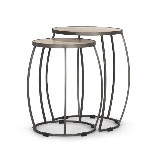 70595 - Clapp Round Light Brown W/ White Wash Wood and Silver Metal Nesting Accent Tables (Set of 2)