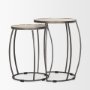 70595 - Clapp Round Light Brown W/ White Wash Wood and Silver Metal Nesting Accent Tables (Set of 2)