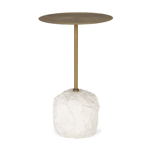 70734-AB - Rini Gold Metal and White Marble Accent Table
