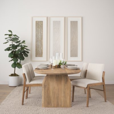 69832 - Tahoe Cream Boucle Upholstered and Light Brown Wood Armless Dining Chair