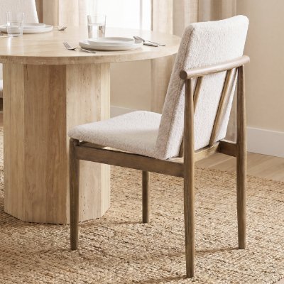 69834 - Cavett Cream Boucle Upholstered Seat W/Light Brown Wood Frame Dining Chair