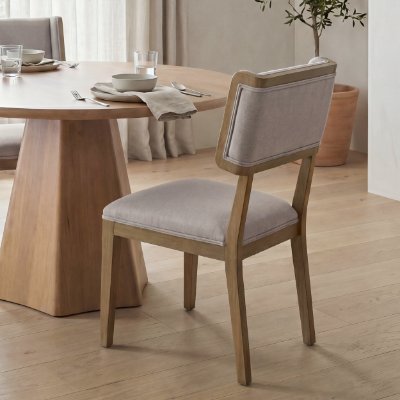 68192 - Tenton I Grey Fabric Wrap Brown Wooden Base Dining Chair