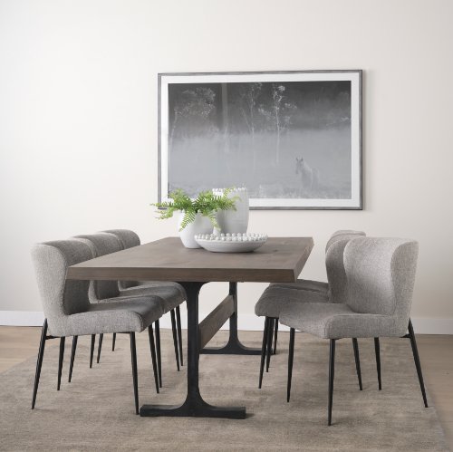 70569-AB - Araxi Rectangular Dark Brown Wood w/ Black Metal Base Dining Table