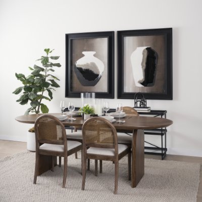 70411 - Elle Rounded Caneback Medium Brown Wood W/ Oatmeal Fabric Dining Chair