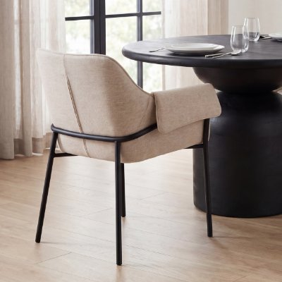 70248 - Brently Dining Chair w/ Oatmeal Fabric & Matte Black Metal Legs