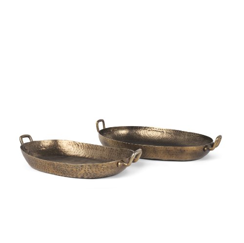 70668 - Pama Hammered Gold Metal Decorative Trays (Set of 2)