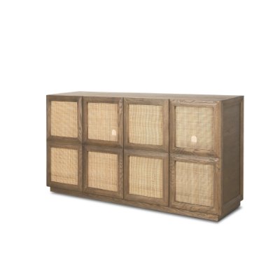 70815 - Sina Brown Oak Wood w/ Natural Rattan 4 Door Sideboard