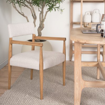 70931 - Toni Light Brown Nettlewood w/Cream Heathered Performance Fabric Dining Chair