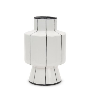70962 - Dinah Large White w/ Black Stripes  Ceramic Vase