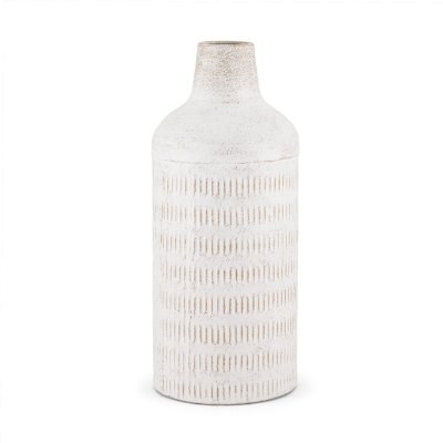 70942 - Tisha Large White W/ Terracotta Distressing Metal Vase