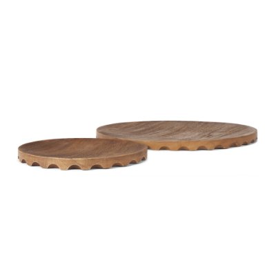 70929 - Waverly Round Light Brown Wood Scalloped Edged Trays
