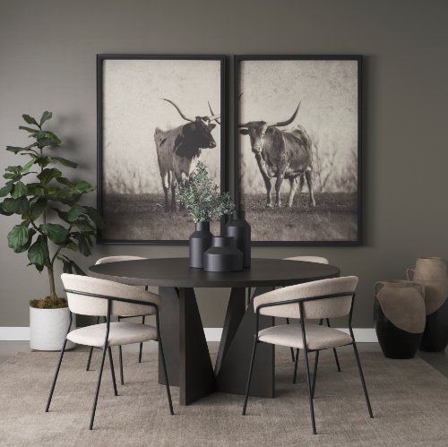 70840 - Tarro 60" Round Textured Espresso Wood w/ Geometrical Base Dining Table