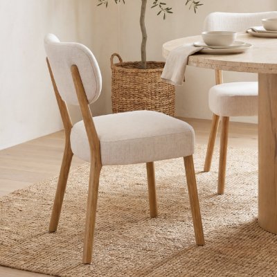 70424 - Owen Dining Chair W/ Medium Brown Wood and Beige Fabric