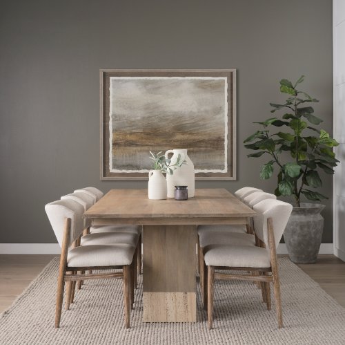 70849-AB - Shivon 84" Rectangular Light Brown Mango Wood W/ Travertine Dining Table