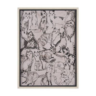 15571 - Cat Sketch by Mercana Studio a Hand Embellished Framed Art Print Matted under Glass