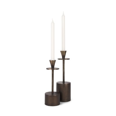 70649 - Petria Antiqued Gold Textured Metal Taper Candle Holders