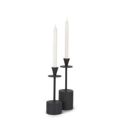 70650 - Petria Matte Black Textured Metal Taper Candle Holders