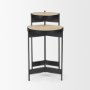 71043-AB - Wade Travertine Marble w/ Matte Black Metal End Tables