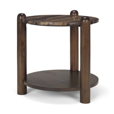 71123-AB - Jovia Brown Mango Wood W/ Cappuccino Marble Round Side Table