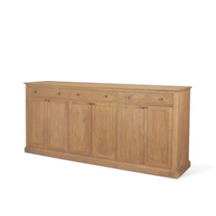 Baron Light Brown Solid Wood w/ Antiqued Brass Knobs 3-Drawer 6-Door Sideboard
