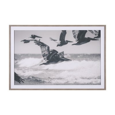 15713 - Pelican Beach by Nathan Larson a Hand Embellished Framed Photo Art Print Matted under Glass