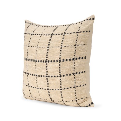 71086 - Jaela 22x22 Beige/Black Striped Checkered Square Throw Pillow Cover